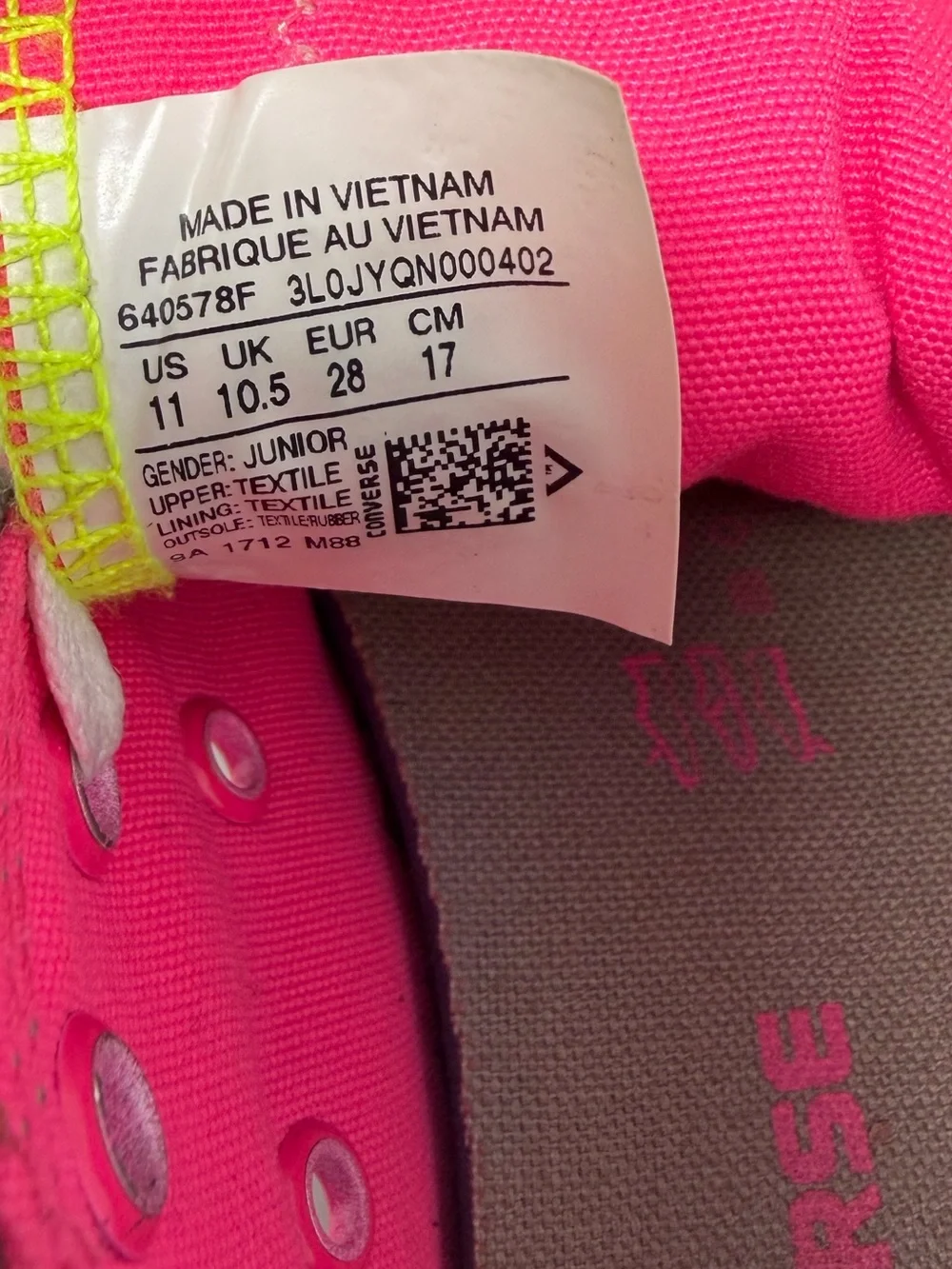 Converse Kids Low-Top Canvas Sneakers in Gray, Hot Pink & Neon Yellow Sz. 11